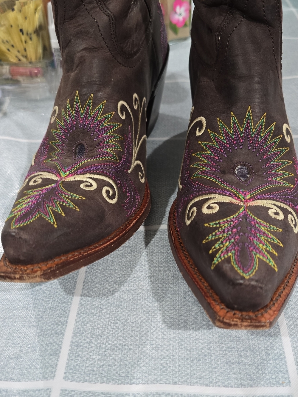 Tomy Lama, Women's Embroidered Purple Brown Western Boots 8.5M - Picture 3 of 9